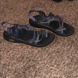 Blue and yellow Chacos Size 8